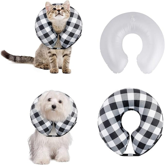 CuteBone Inflatable Dog Cone with Removable Soft Fleece Covers for Small/Medium/Large Dogs and Cats Neck Donut Collar After Surgery