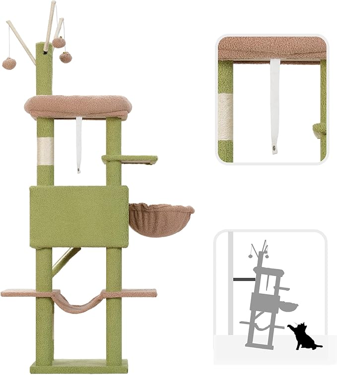 Cat Tree, Multi-Level Cat Tower for Indoor Cats, Cat Condo with Cat Scratching Post and Board, Cat Hammock, Cactus GCT011GY
