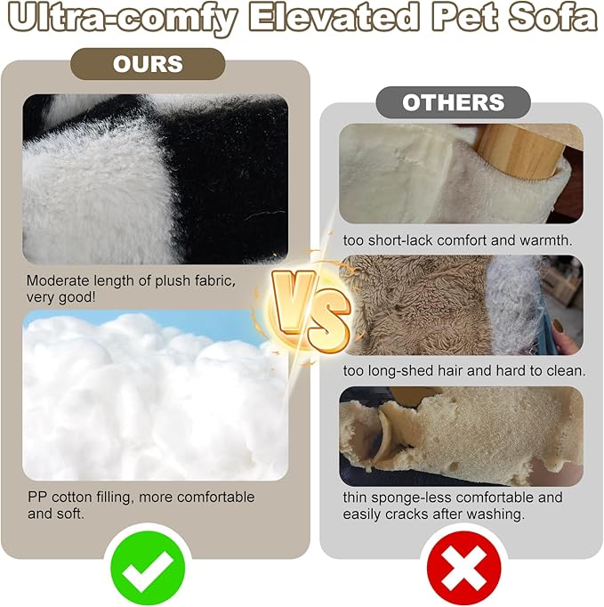 Elevated Cat Couch Bed for Indoor Cats - Wooden Pet Sofa with Removable Washable Thick Cover Raised Kitty Lounge Chair Suitable for Puppy or Small Animals(Cat Sofa Chessboard)