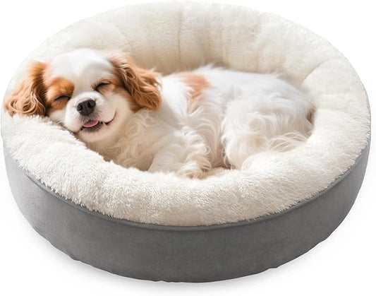 Love's cabin Round Donut Cat and Dog Cushion Bed, 25in Pet Bed for Small or Medium Dogs, Anti-Slip & Water-Resistant Bottom, Soft Durable Fabric Pet Beds, Washable Calming Cat & Dog Bed Grey