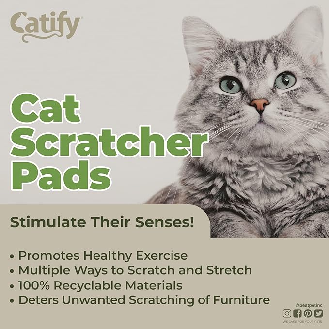 Best Pet Supplies Corrugated Cardboard Cat Scratcher Pads, Lounger, and Fun Interactive Scratching Boards, Claw Safe, Durable, Natural Recycled Materials, Supports Active Play - Narrow 4 Pack