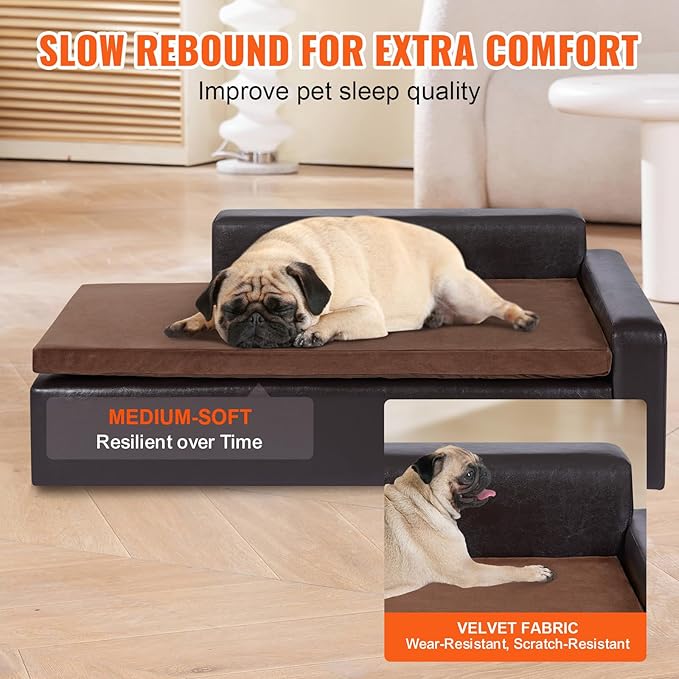 VEVOR Dog Bed, Dog Couch for Small Dogs and Cats, Leather Pet Sofa and Chair, 60 lbs Load Capacity, Black/Brown