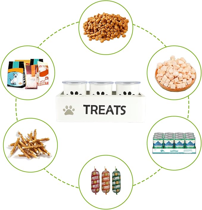 28oz Metal Dog Treat Container Set of 3,Dog Treat Jars with Airtight Lids,Cat Treat Jar,Dog Treat Canister for Countertop,Coated Galvanized Steel Dog Treats Station-White
