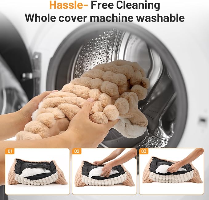 Cat Bed Couch Washable - Fluffy Supportive Pet Chair for Medium Indoor Cat - Large Cozy Dog Bed with Durable Fabric