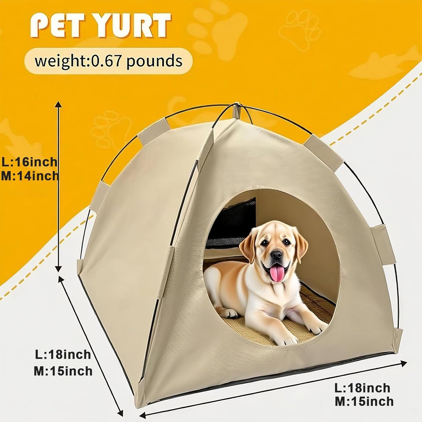 BreezyDen Pop-Up Pet Tent – Portable Hideaway for Cats & Small Dogs, Portable Indoor/Outdoor Pet Tent House with Mesh Window, Waterproof, Breathable, Scratch-Resistant, Fully Washable (Beige,L)
