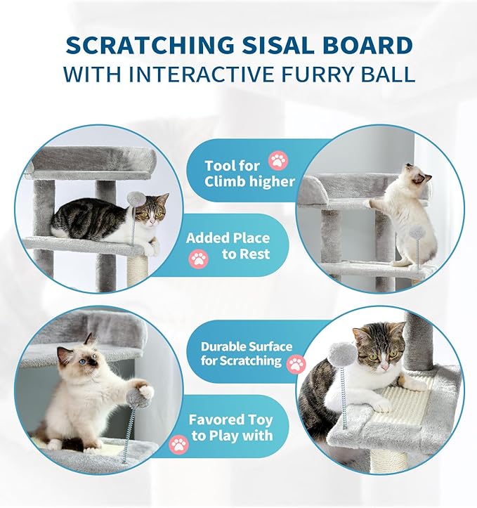 Made4Pets Cat Tree, Carpet Cat Tower Grey for Indoors Cats, Cute Wood Kitty Condo with Scratching Post and Pad, 29" Multi-Level Modern Activity Climbing Furniture for Small and Medium Cats