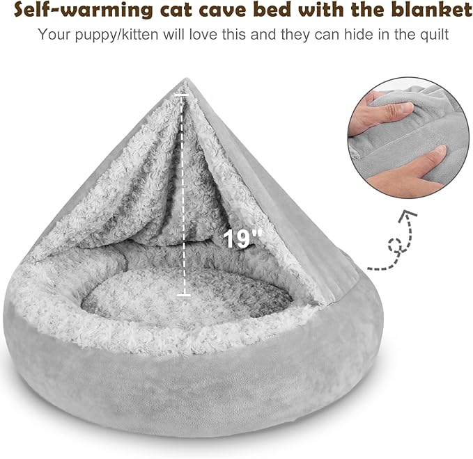 JOEJOY Dog Beds for Small Medium Dogs, Cozy Cuddler Luxury Puppy Pet Bed with Blanket Attached, Donut Round Calming Anti-Anxiety Dog Burrow Cave Bed - Anti-Slip Bottom and Machine Washable 26 inch