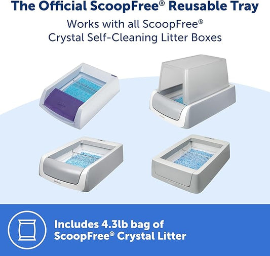 Official PetSafe ScoopFree Crystal Reusable Tray for Cat Litter Boxes - Includes 4.3 lb of Premium Blue Non Clumping Crystal Litter - Compatible with All PetSafe ScoopFree Automatic Litter Boxes
