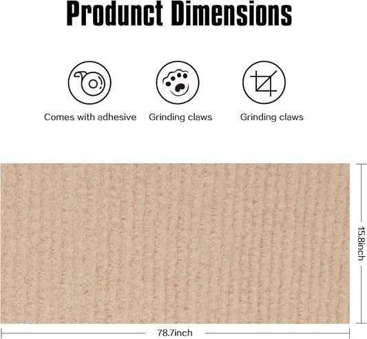 Cat Scratching Mat,Cat Scratch Furniture Protector, Trimmable Self-Adhesive Couch Protector,Carpet Replacement for Tree Shelves, Sofa and Scratching Post (78.7"x15.8",Khaki)