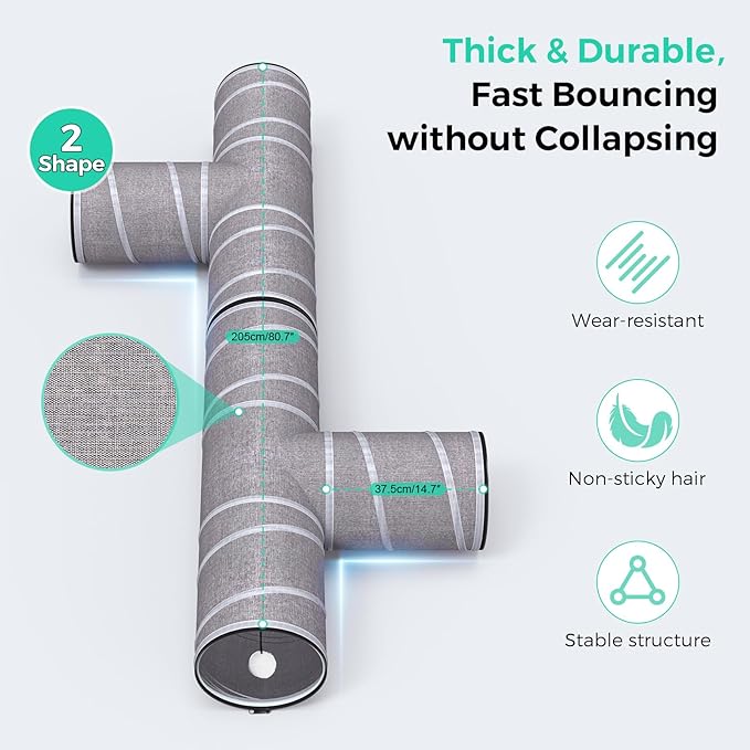 Cat Tunnel 4 Way with Teaser Wand & 2 Plush Ball, 5 Shapes Available, 54/80.7" L, H-Shaped Collapsible Pet Play Tube Maze for Kitten Puppy Bunny Ferret Rabbit, Indoor/Outdoor Peekaboo Cave