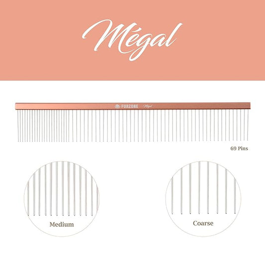2-in-1 Megal Greyhound Comb for Dogs (Medium/Coarse), 69 Stainless Steel Pins Dog Comb, Aluminum 24.5cm Handle,Lightweight,Gently Remove Dogs’ Head/Body Fur, Professional Grooming Accessories