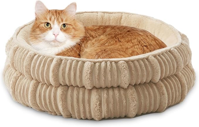 Cat Beds for Indoor Cats,Kitten Bed,Dog Bed for Small Dogs Breeds,Puppy Kennel Bed, Comfy Durable Pet Sleeping Bed, Washable Roun Cat Beds & Non-Slip Bottom, Beige 20" L x 20" W x 8" Th