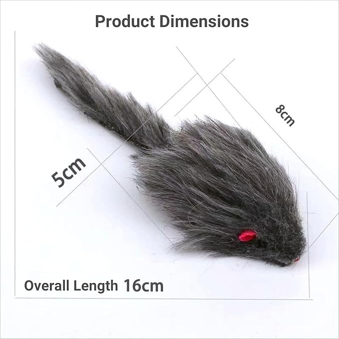 Cat Toys, 5 Pack Faux Fur Mouse Toys, Interactive Cat Toy 6.3” Realistic Size Grey Furry Rattle Mouse Without Catnip Kitten Cat Toy for Bored Indoor Adult Cat, Kitten Interactive Play