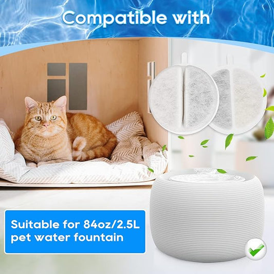 12 Set Cat Water Fountain Filter Replacement - Compatible With 84oz/2.5L Automatic Pet Fountain for Dogs (Includes 18 Foam/Sponge Mufflers)