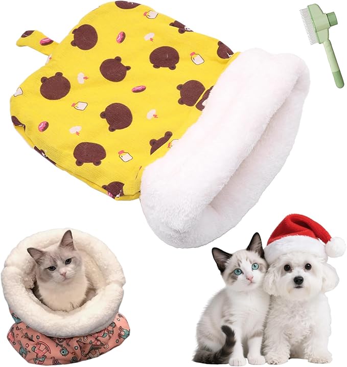 Cozy Pet Nest for Cats, Cozy Pet Nest for Cats and Dogs, 2025 New Winter Sleeping Bag with Thickened Pockets, Cat Bed Cave Sleeping Bag,Self Warming Pad Sack for Kitten/Puppy (Yellow, 18 * 22in)