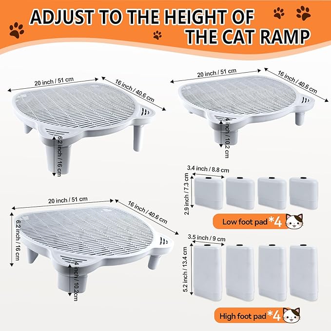 Adjustable Cat Ramp Litter Box Step Double Layer with Filter Function, Elevated Litter Box Ramp for Senior Cats Easy Cleaning Cat Litter Tray for Floor Indoor (Grey)