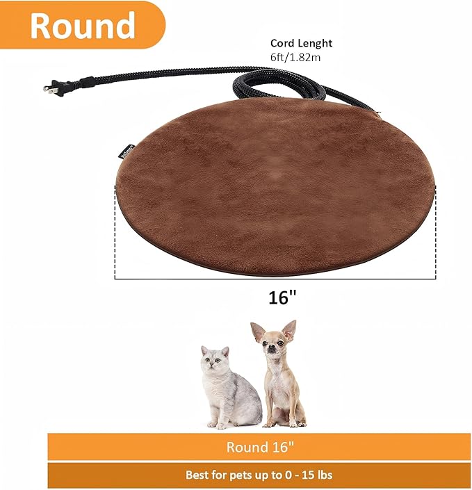 Pet Heating Pad, Electric Heated Pad for Dog Cat, Warm Mat Waterproof Dogs Cats Beds with Constant Temperature,Chew Resistant Cord, Comfortable Heater Heater Blanket Puppy and Kitten (16.0"L x 16.0"W)