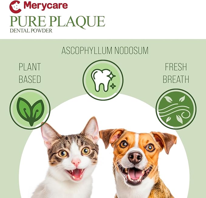 Pure Plaque Off Vet-Approved Dental Powder for Dogs & Cats | 100% Natural Teeth Cleaner with Seaweed | Plaque & Tartar Remover | Freshens Breath | No Brushing Needed (50g)