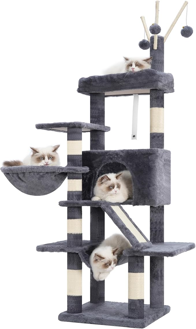 Cat Tree, Multi-Level Cat Tower for Indoor Cats, Cat Condo with Cat Scratching Post and Board, Cat Hammock, Smoky Gray GCT011G