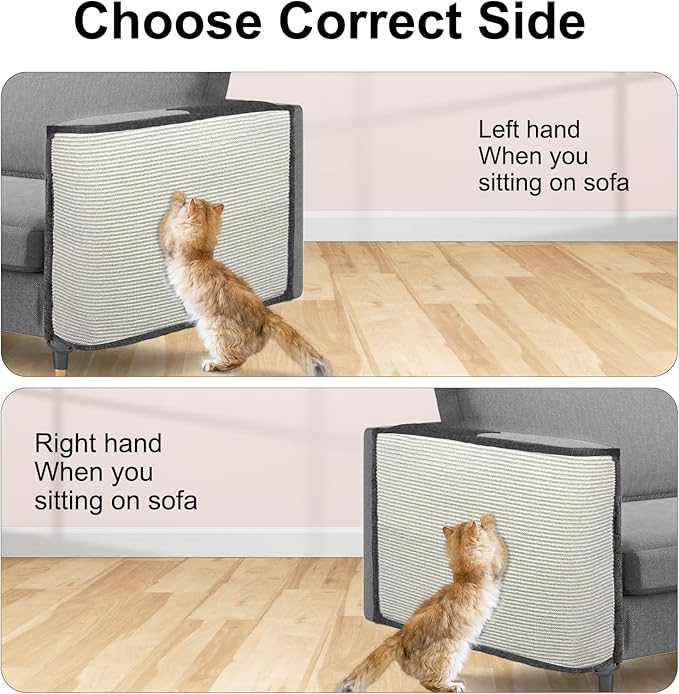 Large Size Cat Scratch Sofa Protector,27.5inch*19.6inch Sisal Couch Protector from Cats/Dogs Scratching for Big Arm Sofa use (Dark Grey/Left Handed)