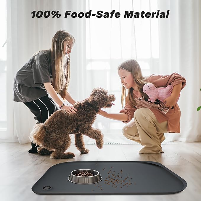 Dog & Cat Mat for Food and Water - Nityers Dog Food Mat for Floors Waterproof with Pocket, High Raised Edges, Thicker BPA Free Silicone, Pet Feeding mat for Bowl, Automatic pet Feeder, Water Fountain