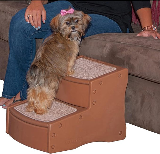 Pet Gear Easy Step II Pet Stairs, 2 Step for Cats/Dogs up to 75-pounds, Portable, Removable Washable Carpet Tread, No Tools Required, Toffee