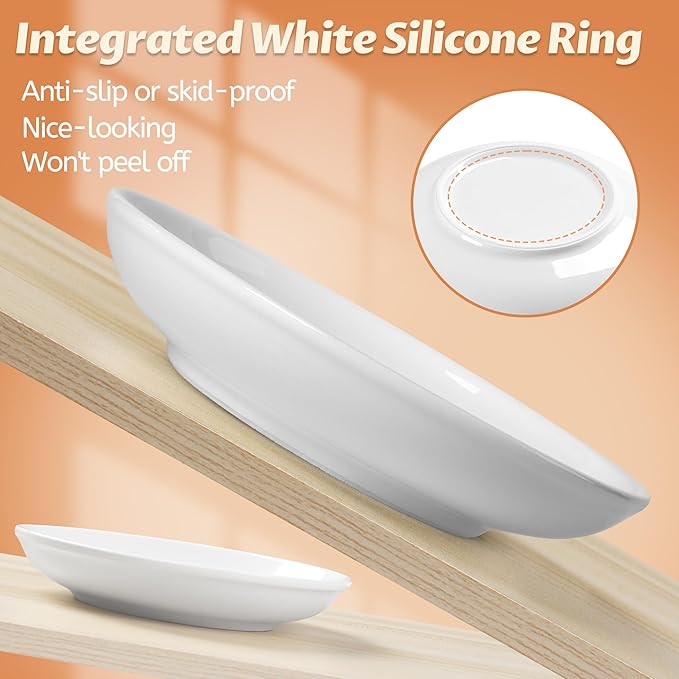 Cat Bowls, Ceramic Cat Food Bowl Set with Silicone Ring for Non Slip, Cute Cats Dishes and Plates for Feeding Indoor Cats, Kitten, Small Dogs (White-4 Pack, 6 Inches)