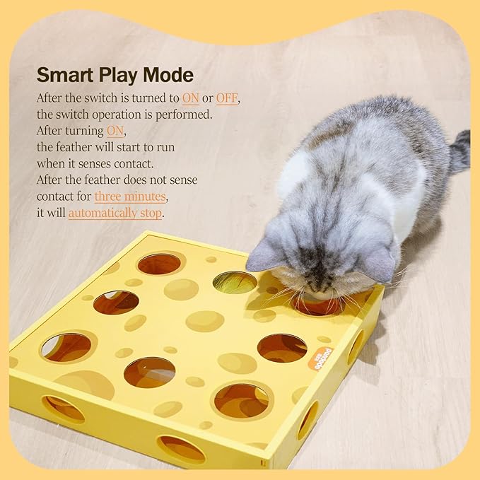 Cat Puzzle Toy, Automatic Cat Toy Feather Rotation in 16 Holes Maze, Interactive Cat Toys for Indoor Cats, Cat Feather Toy with Intelligent Sensing, New Upgrade Whack A Mole Kitten Game