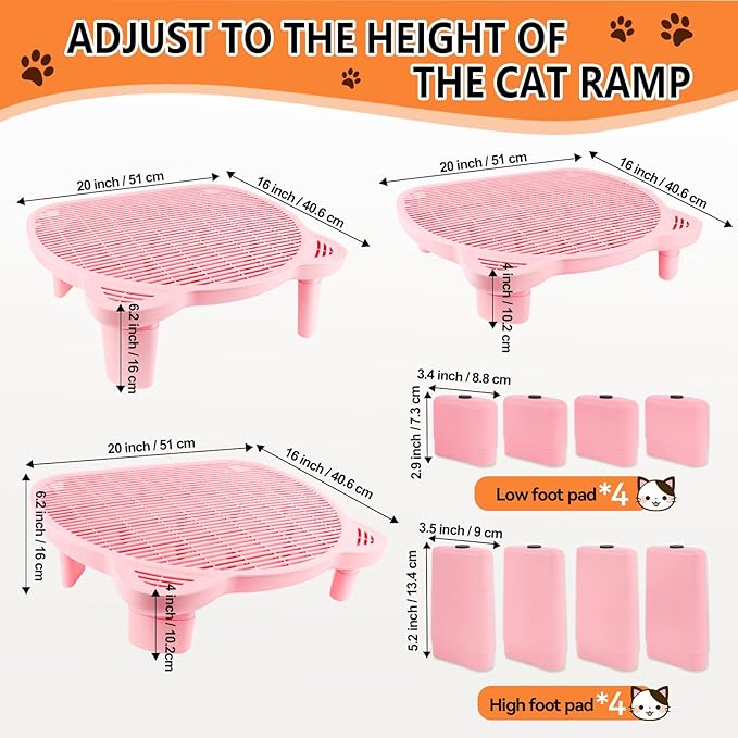 Adjustable Cat Ramp Litter Box Step Double Layer with Filter Function, Elevated Litter Box Ramp for Senior Cats Easy Cleaning Cat Litter Tray for Floor Indoor (Pink)