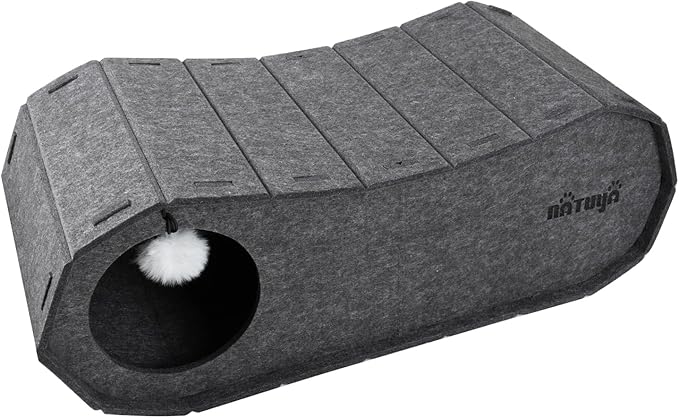 NATUYA Cat Bed Cave for Indoor Cats, Large Cat Lounge Cave Bed with Toy Ball, Enclosed Scratch Resistant Detachable Felt Cat Hideaway Bed for Cats up to 22 Lbs