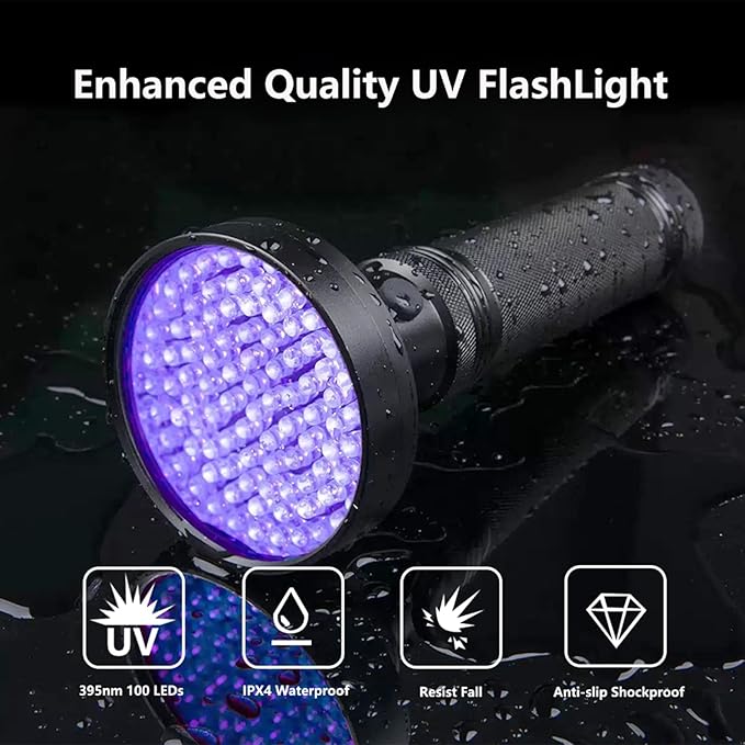 UV Flashlight Black Light, 100 LED Black Flash Light for Dog/Cat Pet Urine Detection, Scorpions Finder