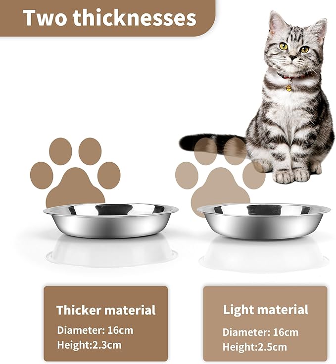 HUOIQUE 10 Pcs 6.2 Inches Stainless Steel Cat Bowls, Whisker Fatigue Cat Bowl for Food and Water, Metal Shallow Cat Dishes