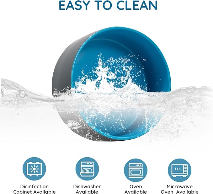 SPUNKYJUNKY 13.5OZ Ceramic Dog and Cat Bowl, Modern Cute Weighted Food Water Bowl for Replacement Blue-Grey (2 Pack)