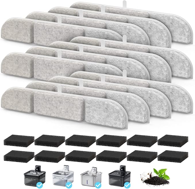 12 Pack Replacement Filters for 84oz/2.5L Fursink Wireless Pet Water Fountain, Triple Filtration Pet Water Fountain Filter Replacement