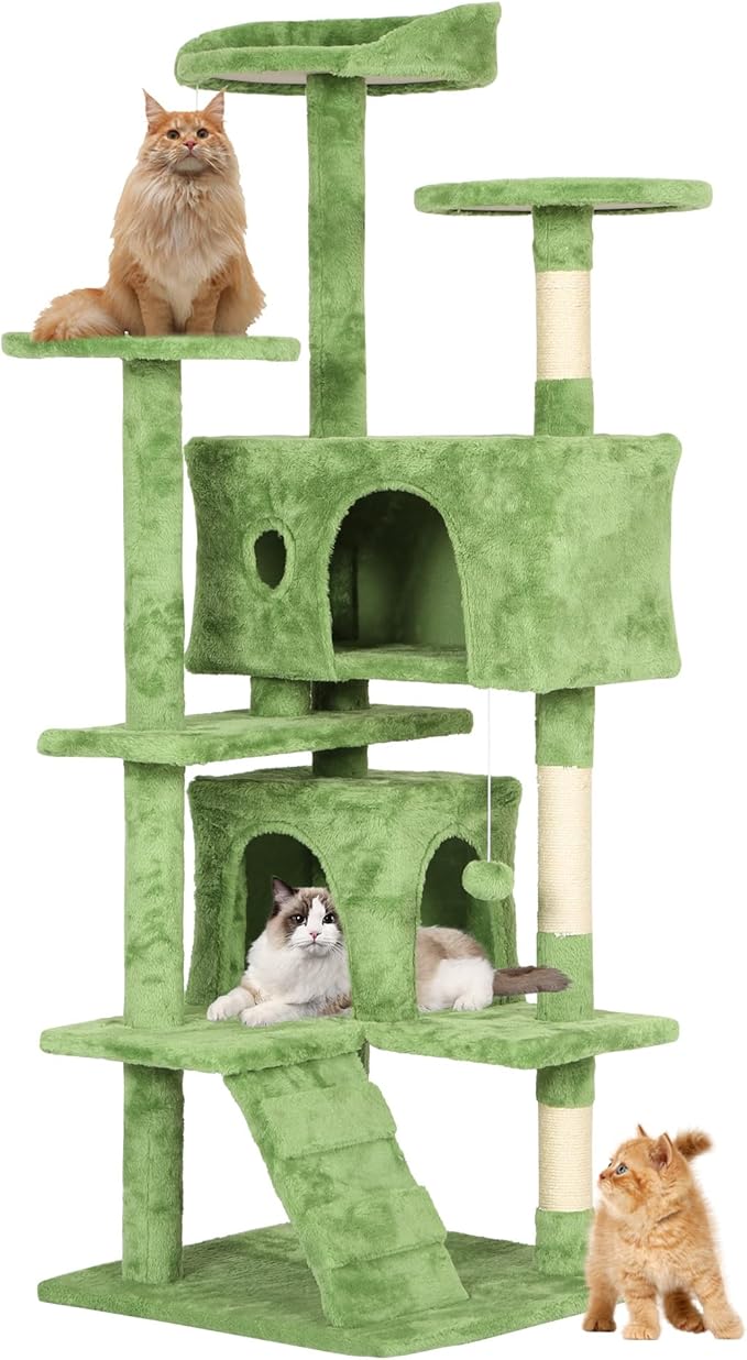 BestPet 54in Cat Tree Tower for Indoor Cats,Multi-Level Cat Furniture Activity Center with Cat Scratching Posts Stand House Cat Condo with Funny Toys for Kittens Pet Play House,Green