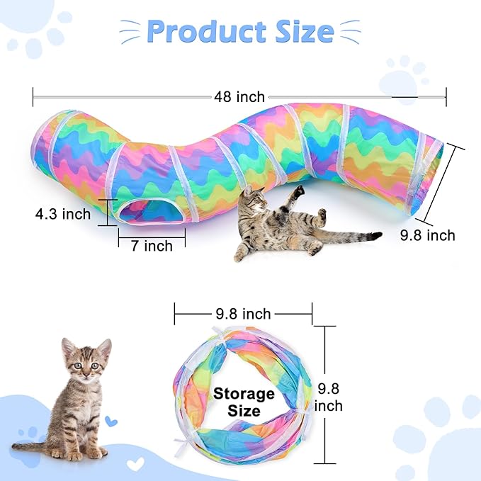 Glittme Cat Tunnel, Cat Tunnels for Indoor Cats, S-Shape Cats Cave with Cat Toys, Foldable Cat Tubes and Tunnels for Cats, Rabbit, Puppy, Guinea Pig