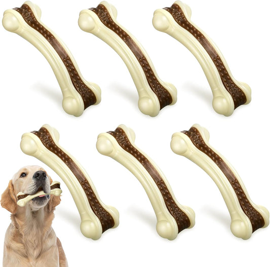 Sosation 6 Pcs Dog Toys for Aggressive Chewers Nylon Beef Flavor Bones Tough Puppy Teething Toys Puppy Chew Bones for Large Medium Small Breed Dogs Puppies Pets Chew Toys(Medium)