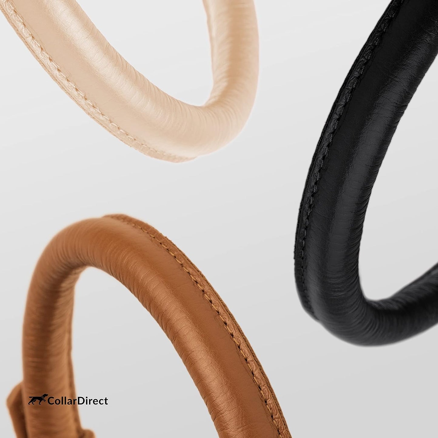 CollarDirect Rolled Leather Dog Collar, Soft Padded Round Puppy Collar, Handmade Genuine Leather Collar Dog Small Large Cat Collars 13 Colors (8-11 Inch, Black Textured)