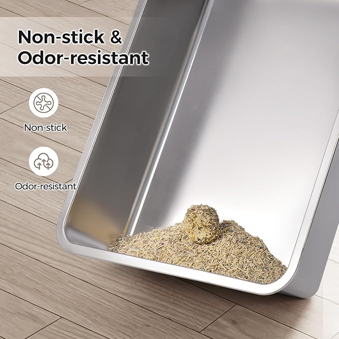 XXXL Stainless Steel Litter Box with Lid,28" L x 20.5" W x 16.5" H Extra Large Cat Litter Box Enclosure for Large and Multi-Cats Families,Non-Sticky, Anti-Leakage, Easy to Clean(White)