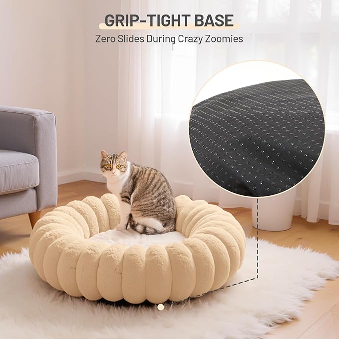Fluffy Round Washable Cat Bed Couch Cute Donut Dog Bed for Small Cat Indoor Cozy Calming Cushion Pet Mat Puppy Bedsure
