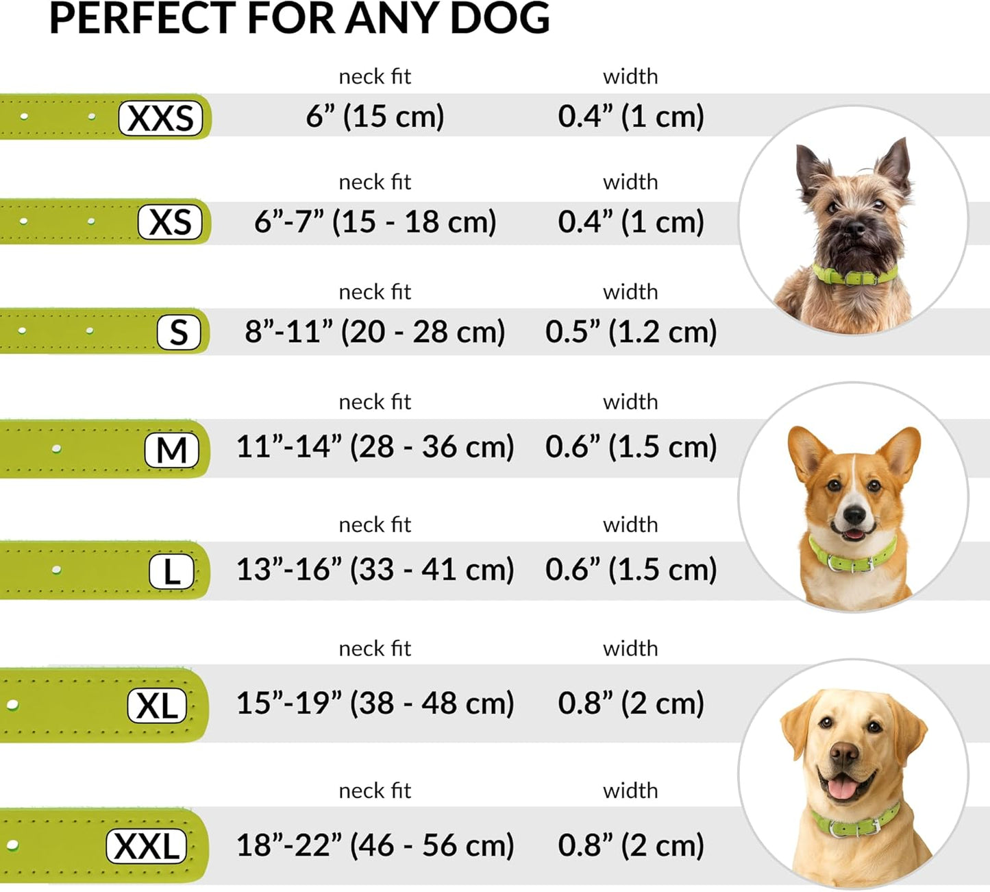 CollarDirect Rolled Leather Dog Collar, Soft Padded Round Puppy Collar, Handmade Genuine Leather Collar Dog Small Large Cat Collars 13 Colors (15-19 Inch, Lime Green Textured)