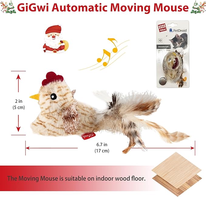 Gigwi Interactive Cat Toys for Indoor Cats, Cat Mouse Toys 2 Pcs with Electronic Realistic Squeaky Sound, Automatic Moving Kitten Toy Electric Mice Toy Self Play Exercise(Brown Ears& Chicken)