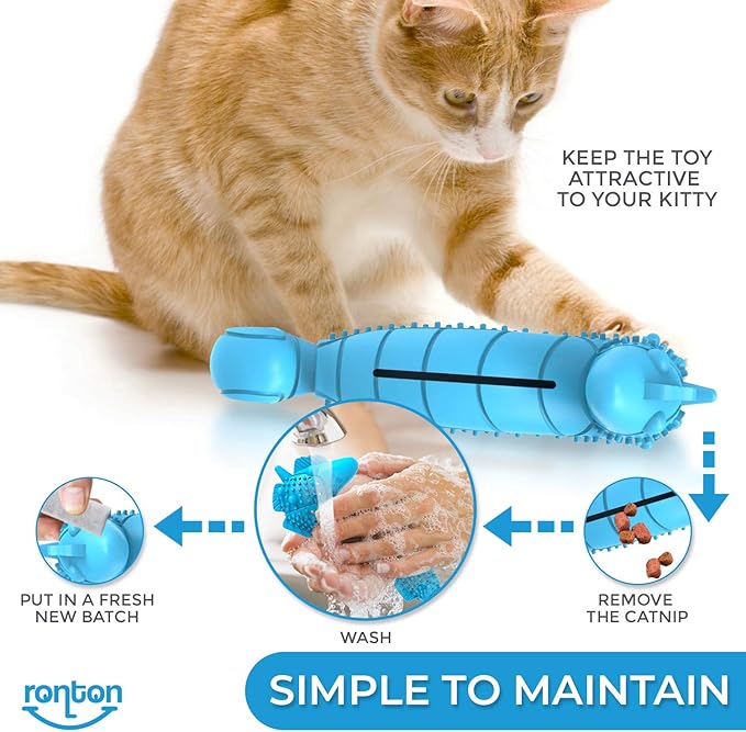 Ronton Cat Toothbrush Catnip Toy - Durable Hard Rubber - Cat Dental Care, Cat Interactive Toothbrush Chew Toy (1 Pack_Seahorse)