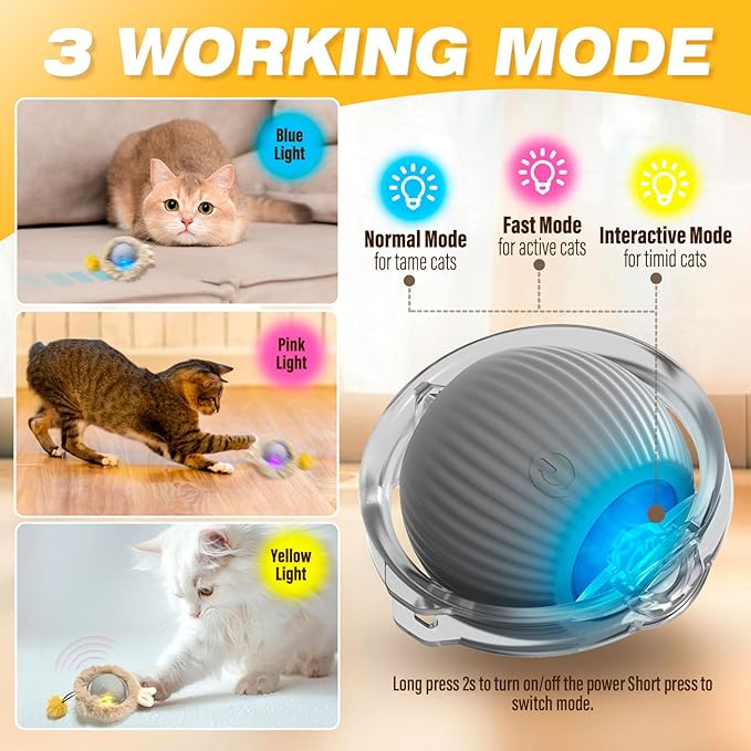 Rechargeable Automatic Cat Toy Ball - Smart Interactive Touch-Activated Motion with 2 Balls & 28" Play Mat for Indoor Cats - Boredom Relief for Kittens & Adult Cats