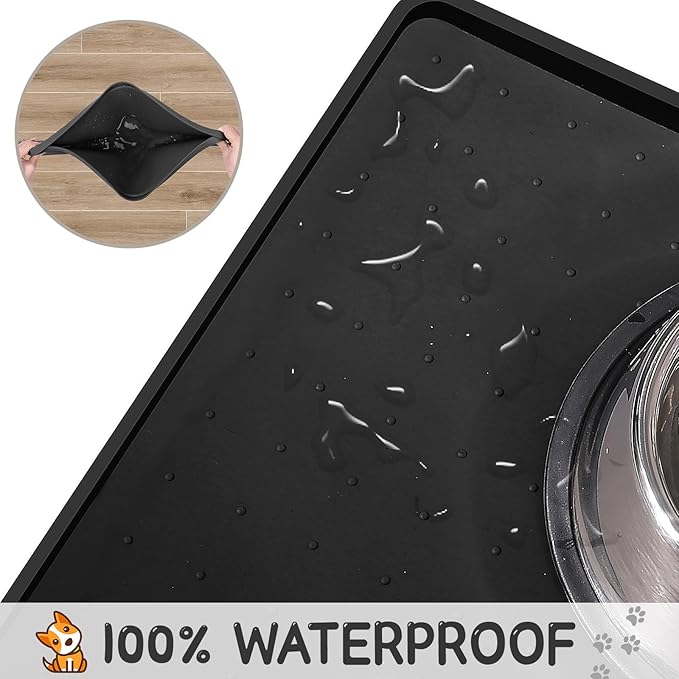 MateeyLife Silicone Cat & Dog Food Mat for Floors Waterproof, Anti-Slip Dog Bowl Mats for Food and Water, Pet Feeding Mats with Lip to Prevent Spills, Pet Placemat for Messy Drinkers to Protect Floors