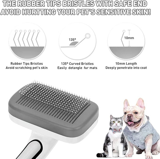 Dogs Cats Self Cleaning Slicker Brush for Shedding & Grooming Any Breed of Pets, Remove Loose Undercoat Knots Mats Tangled Hair for Small Medium Large Animal With Long Short Fur Length-Grey