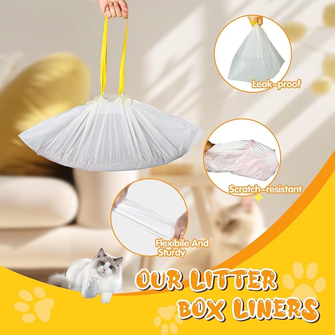 Jumbo Cat Litter Box Liners 37" x 18",30 Count Jumbo Extra Thick With 3 Mil Cat Waste Litter Bags Extra Heavy Duty Large Drawstring Kitty Litter Pan Bags For Pet Supplies