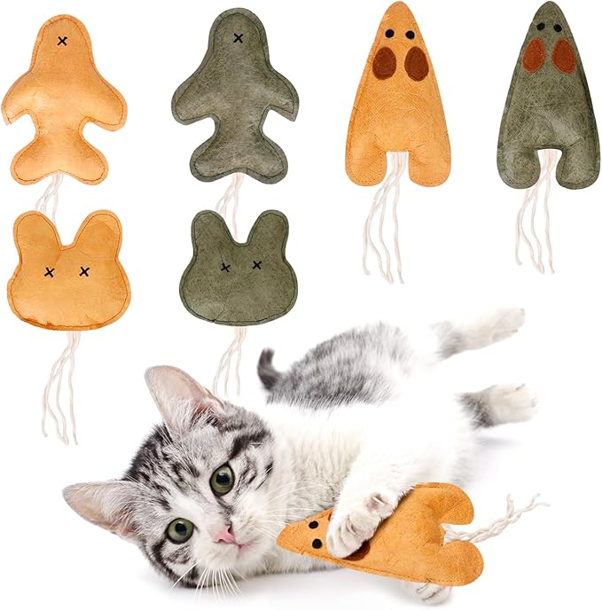 Nobleza Catnip Toys for Indoor Cats, 6 Pack Cute Teething Chew Kitten Toys, Interactive Plush Bite Resistant Cat Toys with Crinkle Paper and Natural Catnip, Fish Mouse Kitty Shapes Toy for Bored Cats