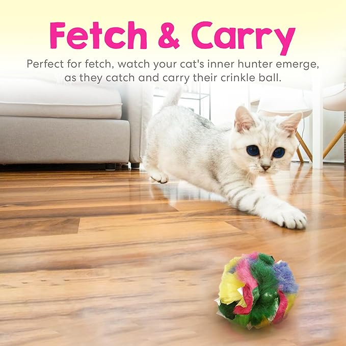 Cat Crinkle Ball Toy – 4-Pack of 1.5" Soft, Lightweight Kitten and Cat Toys – Sparkly, Crinkly, Durable, Safe and Interactive for Indoor Play, Batting, Chasing, Fetch, Training and Daily Exercise