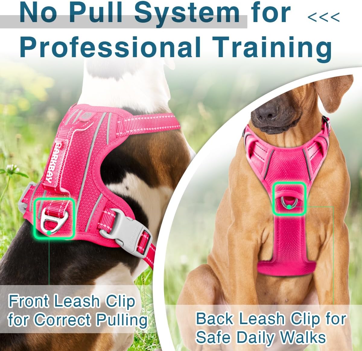 BARKBAY Dog Harness No Pull with ID Tag Pocket - Heavy Duty, Reflective, Easy Control for Large Dogs(Pink,S)